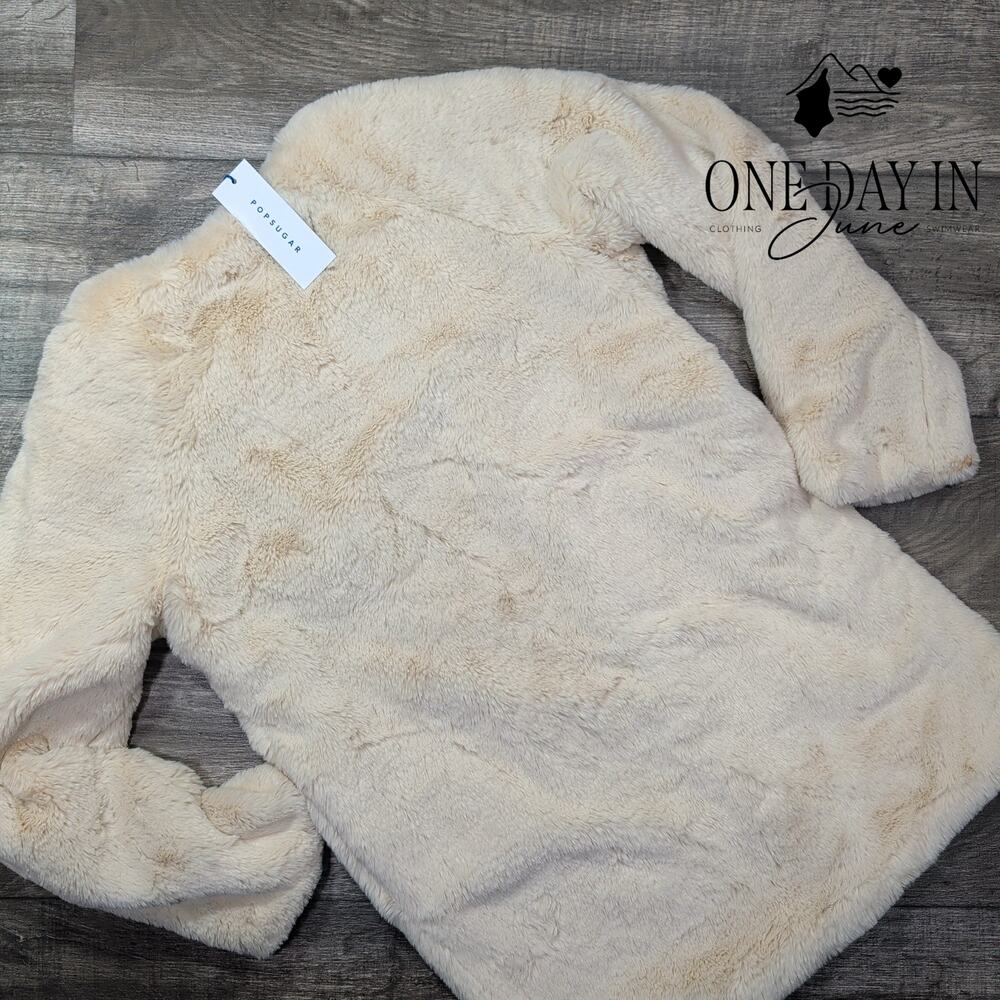 Popsugar In The Stars Faux Fur Teddy Coat Fawn Cream NWT $88 Size XS - Picture 6 of 6